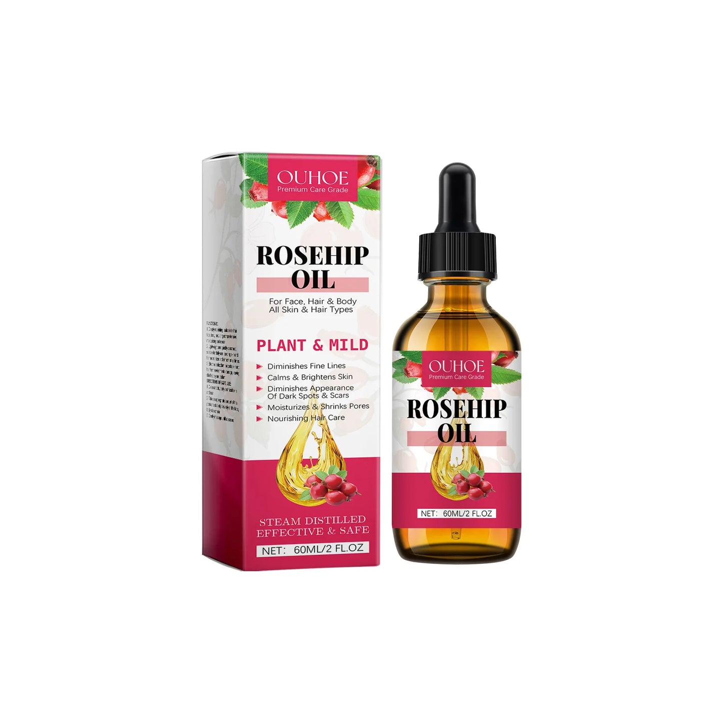 Organic Rosehip Oil Antioxidant Improve Fine Lines Wrinkles Firming Lifting Repair Moisturizer Nourish Smooth Hair Skin Care Oil