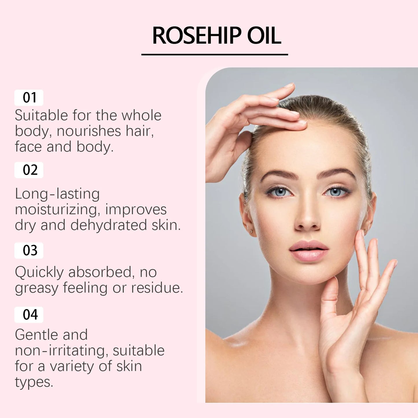 Organic Rosehip Oil Antioxidant Improve Fine Lines Wrinkles Firming Lifting Repair Moisturizer Nourish Smooth Hair Skin Care Oil